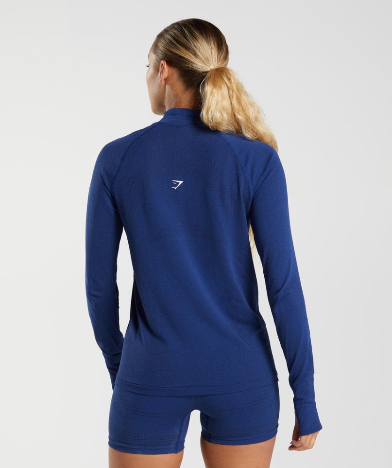 Women's Gymshark Vital Seamless 1/2 Zip Sweatshirts Blue | CA 0D53A7